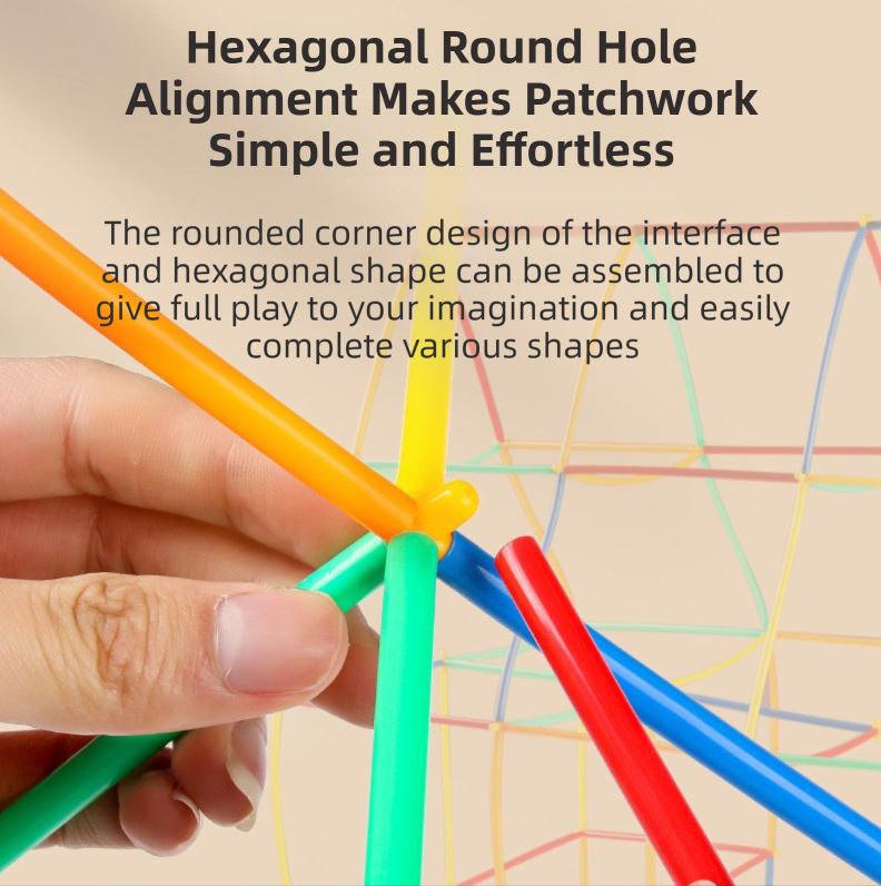 Soft Straw & Pipe Connector Building Blocks Toy - 200 Pcs Interlocking Construction Set, Educational Puzzle Toy for Kindergarten