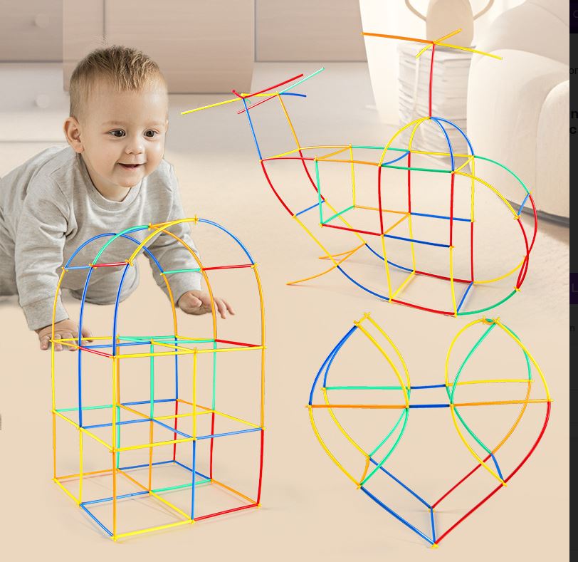 Soft Straw & Pipe Connector Building Blocks Toy - 200 Pcs Interlocking Construction Set, Educational Puzzle Toy for Kindergarten