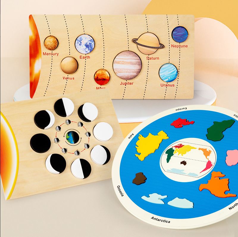 The Eight Planets 0.42 Educational Wooden Cognitive Matching Puzzle Toy for Kids Early Learning and Fine Motor Skill Development, Durable Preschool Accessory