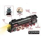Train Set for Kids, Electric Train Toys with Realistic Light Sounds Smoke, Train Model Gifts for Toddlers Boys Girls, Steam Locomotive, Luxury Track & 2 Glowing Passenger Carriages (Black)