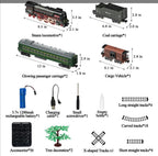 Train Set for Kids, Electric Train Toys with Realistic Light Sounds Smoke, Train Model Gifts for Toddlers Boys Girls, Steam Locomotive, Luxury Track & 2 Glowing Passenger Carriages (Black)