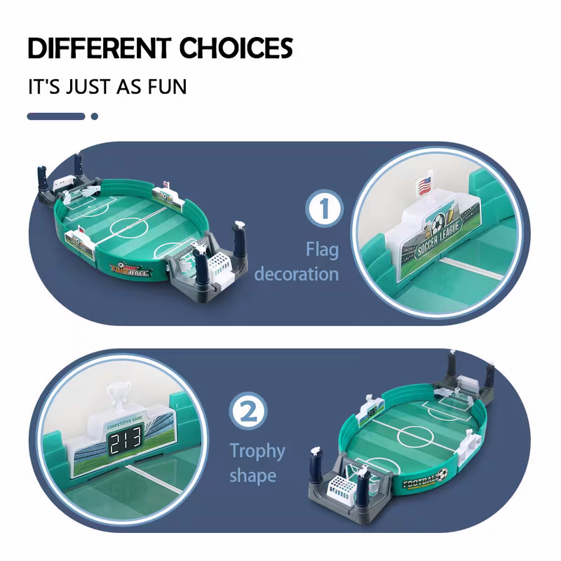 Children's interactive table top football game, 5 balls, educational sports table top toy, plastic frame.