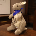 Kangaroo Stuffed Animal with Joey in Pouch & Australia Scarf - Soft Cuddly Plush Toy(32cm, light grey)
