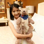 Kangaroo Stuffed Animal with Joey in Pouch & Australia Scarf - Soft Cuddly Plush Toy(32cm, light grey)