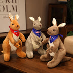 Kangaroo Stuffed Animal with Joey in Pouch & Australia Scarf - Soft Cuddly Plush Toy(32cm, light grey)