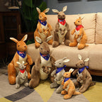 Kangaroo Stuffed Animal with Joey in Pouch & Australia Scarf - Soft Cuddly Plush Toy(32cm, light grey)