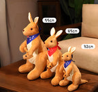 Kangaroo Stuffed Animal with Joey in Pouch & Australia Scarf - Soft Cuddly Plush Toy(32cm, light grey)
