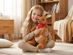 Kangaroo Stuffed Animal with Joey in Pouch & Australia Scarf - Soft Cuddly Plush Toy(32cm,light brown)