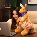 Kangaroo Stuffed Animal with Joey in Pouch & Australia Scarf - Soft Cuddly Plush Toy(32cm,light brown)