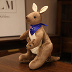Kangaroo Stuffed Animal with Joey in Pouch & Australia Scarf - Soft Cuddly Plush Toy(32cm, Dark brown)