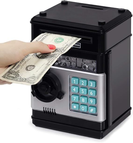 Smart ATM Piggy Bank with Password Lock & Coin Slot – Educational Money Box for Kids, Saves Coins & Bills (Black) | Other Colors Available In-Store