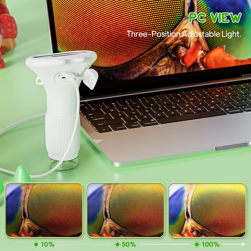Student Digital Microscope for Kids – Portable 1000x Magnification Handheld Scope with 2 Inch HD Screen, LED Light & Photo Storage, Ideal for Science Class and Outdoor Exploration (White)
