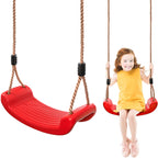Outdoor Kids Plastic Swing Seat with Adjustable Rope – Durable Tree Swing for Backyard, 220lb Capacity, Red (Red)