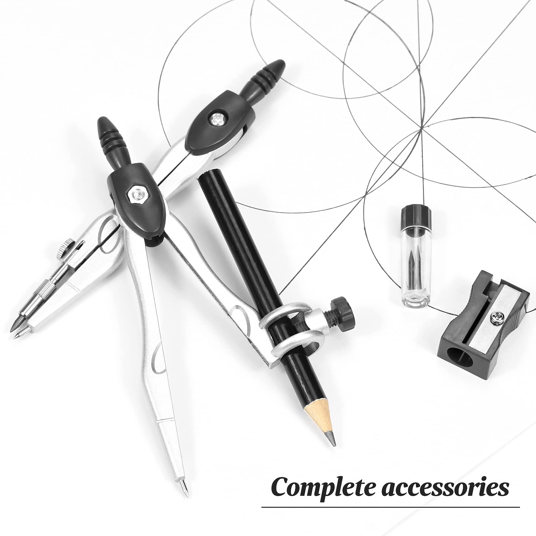 Complete 10-Piece Geometry Kit Set – Precision Drafting Tools with Metal Compasses, Rulers, Protractor & Pencil Sharpener – Ideal for Students, Engineers & Artists (Black)