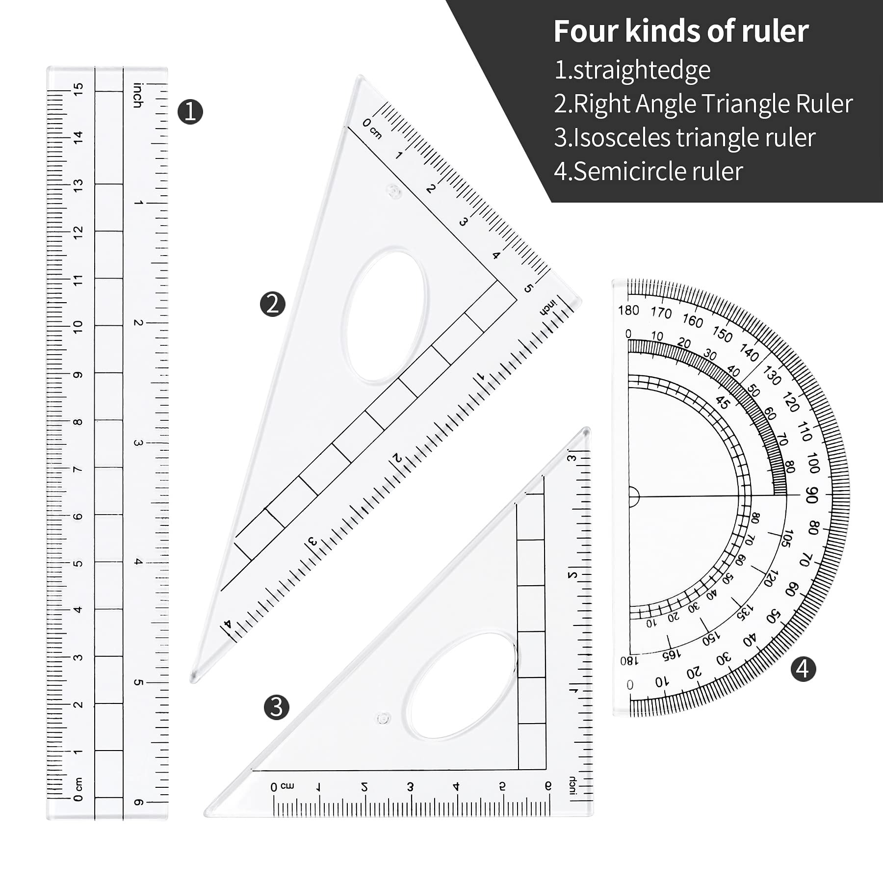 Complete 10-Piece Geometry Kit Set – Precision Drafting Tools with Metal Compasses, Rulers, Protractor & Pencil Sharpener – Ideal for Students, Engineers & Artists (Black)