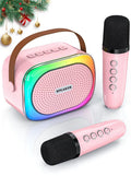Karaoke Set for Kids - Portable Bluetooth Speaker for Car - Equipped with 2 Karaoke Microphones - Voice Changer and LED Lights - Ideal Birthday Gift for Teens and Kids - Pink