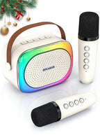 Karaoke set for kids - Portable Bluetooth speaker for car - Equipped with 2 karaoke microphones - Voice changer and LED lights - Ideal birthday gift for teenagers and children - Off-white