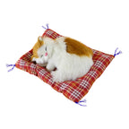 Tarmeek Simulation Sleeping Cat Plush Toy with Cloth Mat + Meow Function. White with Ginger Patches.