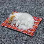 Tarmeek Simulation Sleeping Cat Plush Toy with Cloth Mat + Meow Function. White or White with small Ginger Patches.