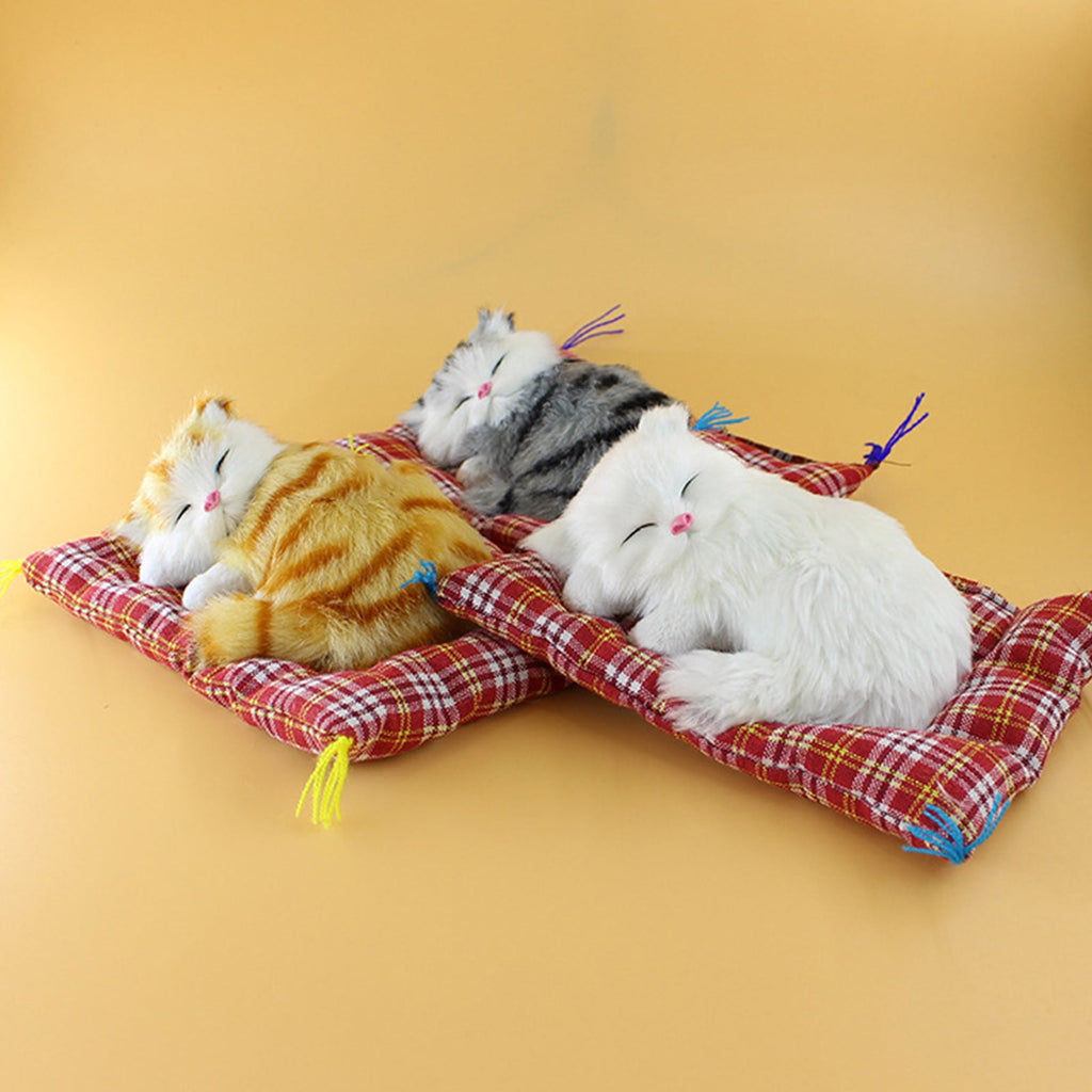 Tarmeek Simulation Sleeping Cat Dolls Toys,Simulation Cat Plush Animals Toy Will Call With Cloth Mat Sleeping Cat Doll Plush Toy for Room Decor,Birthday Gifts for Kids F