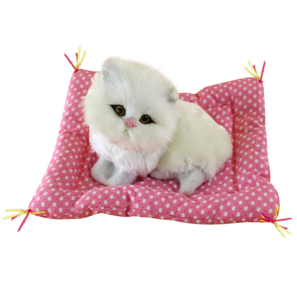 Tarmeek Simulation Sleeping Cat Dolls Toys,Simulation Cat Plush Animals Toy Will Call With Cloth Mat Sleeping Cat Doll Plush Toy for Room Decor,Birthday Gifts for Kids H