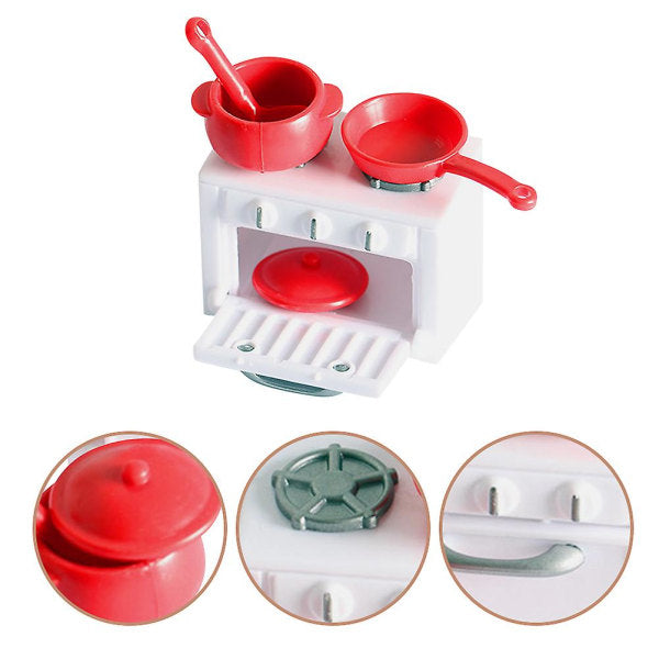 Toys Children Pretend Cooking Stove Mini House Gas Stove Mini Stove Model Miniature Stove Play Kitchen Cooking Toy（5.8X4.2X3.6CM，White Red）