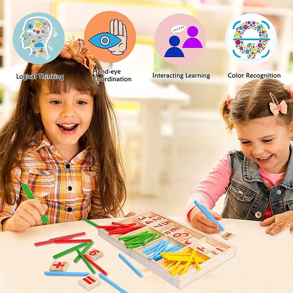 Montessori Math Toy, Wooden Sticks Digital Game with Counting Blocks