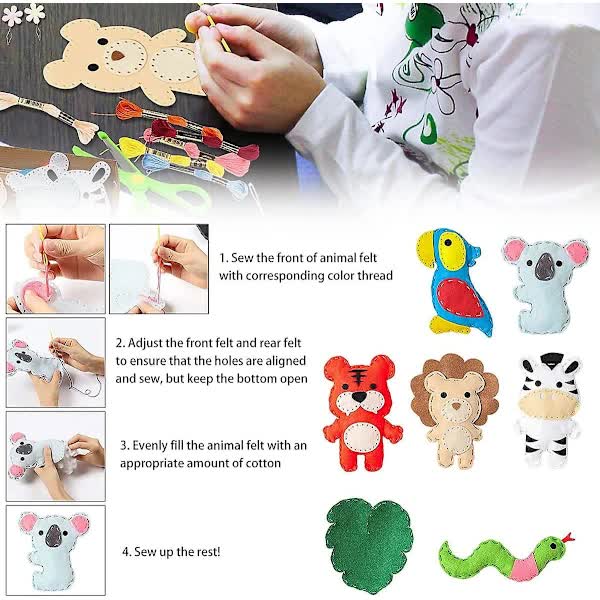 Sewing Kit for Kids, Cute Dinosaur Felt DIY Kids Felt Craft Kit, Learn to Sew Craft Materials, Children's Beginner Educational Toys, Sewing Craft Kit (di