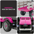 2 Speed Case IH 12V Kids Ride On Tractor with Trailer-Perego Pink.