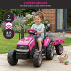 2 Speed Case IH 12V Kids Ride On Tractor with Trailer-Perego Pink.