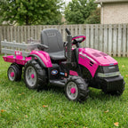 2 Speed Case IH 12V Kids Ride On Tractor with Trailer-Perego Pink.
