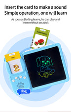 Blue (255 cards, pure English) Kids Interactive Early Education Toy: Combination Card Reader & LCD Drawing Board for Toddlers