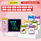 Pink (112 cards, pure English) Kids Interactive Early Education Toy: Combination Card Reader & LCD Drawing Board for Toddlers