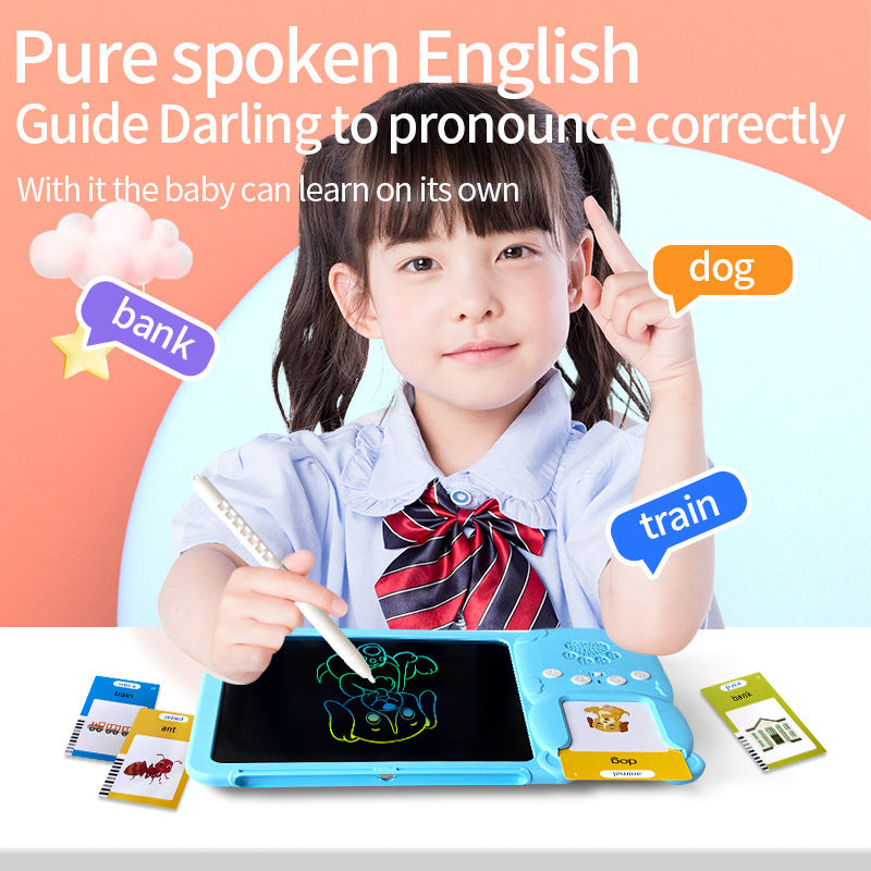 Pink (112 cards, pure English) Kids Interactive Early Education Toy: Combination Card Reader & LCD Drawing Board for Toddlers
