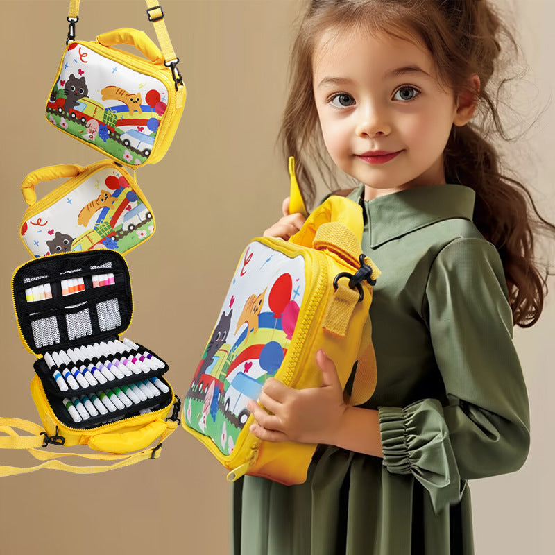 36 colors Kids Double-Layer Marker Set with Carry Case - Portable Art Supply Organizer Bag