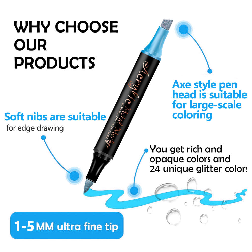 Colorful 12 Colors Dual Tip Metallic Acrylic Paint Pens - Fine Point & Chisel Tip Art Markers for Rock Painting, Crafts, Card Making, Glass