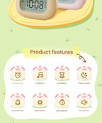 Cute Animal Digital Alarm Clock with Night Light, Temperature & Countdown Timer(Pink salamander)