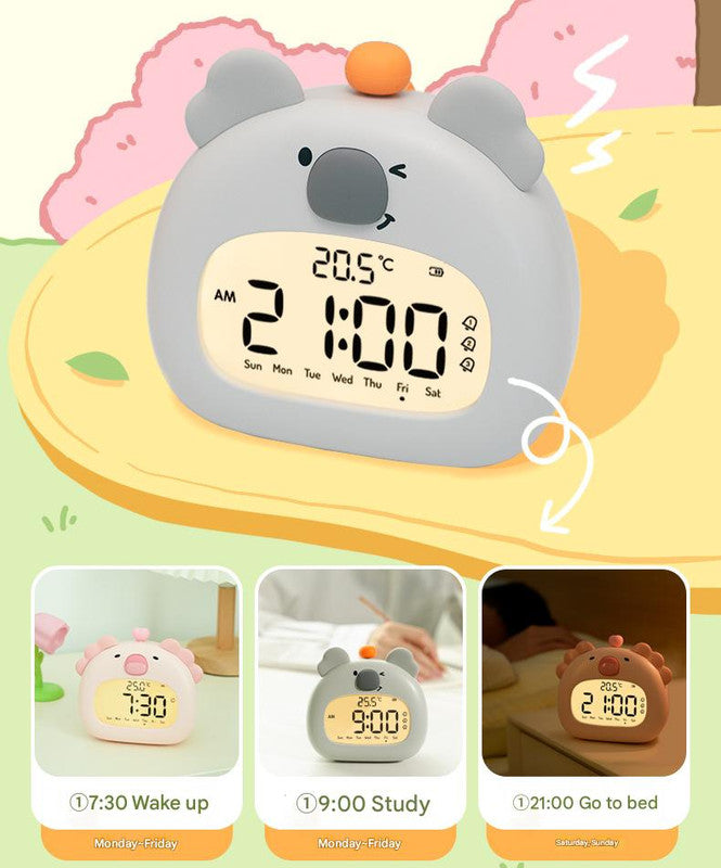 Cute Animal Digital Alarm Clock with Night Light, Temperature & Countdown Timer(Black and white panda)