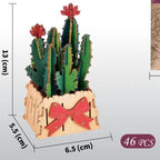 Thousand Flowers DIY 3D Wooden Cactus Puzzle with Red Flowers - 46-Piece Kids' Craft Toy
