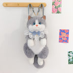 Grey Adorable Plush Cat Backpack - Soft Furry Doll Bag with Zipper Compartment