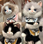 Grey Adorable Plush Cat Backpack - Soft Furry Doll Bag with Zipper Compartment