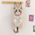 Brown Adorable Plush Cat Backpack - Soft Furry Doll Bag with Zipper Compartment