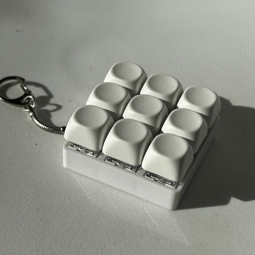 2-Pack White Mechanical 9-Keyboard Fingertip Toy Keychain - Key Pressure Relief, PVC Fingertip Toy