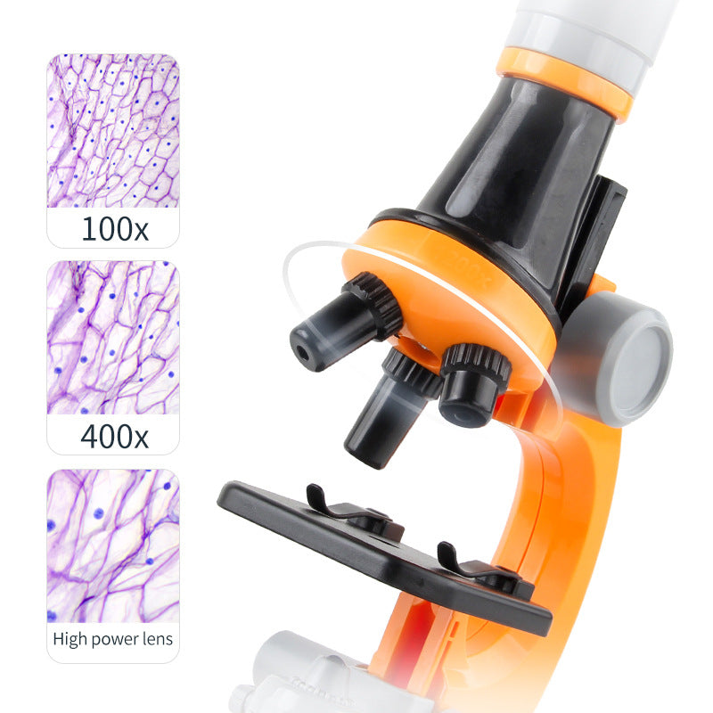 White Kids Biological Microscope Kit 100x 400x 1200x LED Magnification STEM Science Toy for School Students with Sample Slides