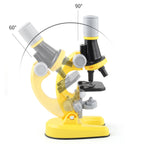 Yellow Kids Biological Microscope Kit 100x 400x 1200x LED Magnification STEM Science Toy for School Students with Sample Slides