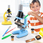 Yellow Kids Biological Microscope Kit 100x 400x 1200x LED Magnification STEM Science Toy for School Students with Sample Slides