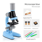 Blue Kids Biological Microscope Kit 100x 400x 1200x LED Magnification STEM Science Toy for School Students with Sample Slides