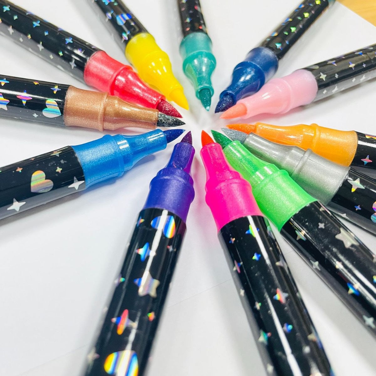 24 Pack Dual-Tip Glitter Flash Marker Pens - 48 Color Soft Brush & Fine Tip Set, Watercolor Drawing Stationery for Art & Craft