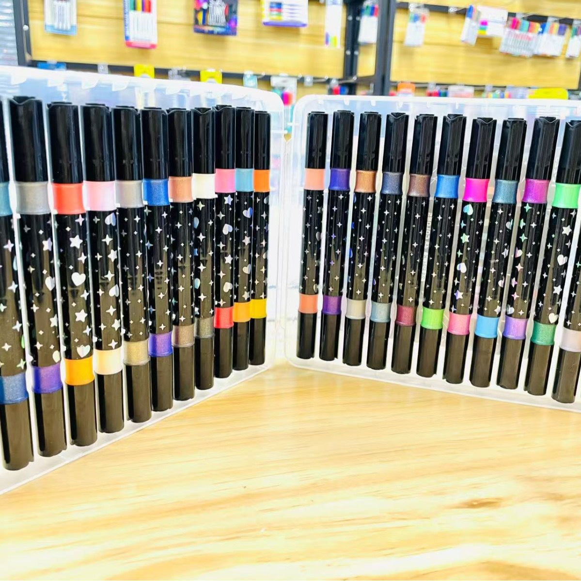 24 Pack Dual-Tip Glitter Flash Marker Pens - 48 Color Soft Brush & Fine Tip Set, Watercolor Drawing Stationery for Art & Craft