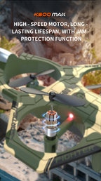 Remote Control Stunt Fighter Drone with LED Lights & 360° Flips – Camouflage Green
